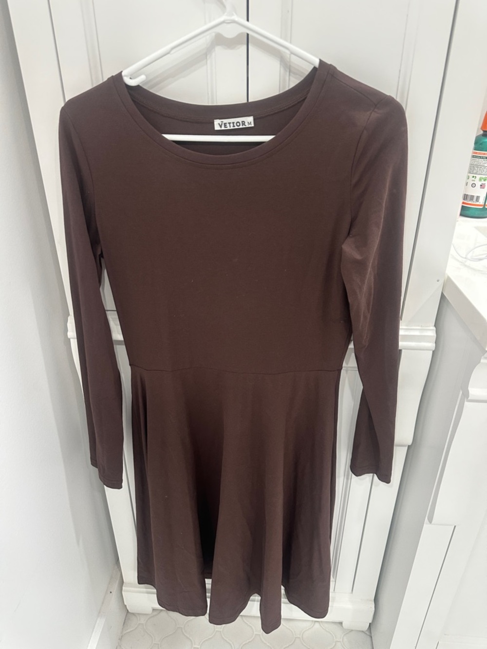 Brown Long-Sleeve Fit & Flare Dress